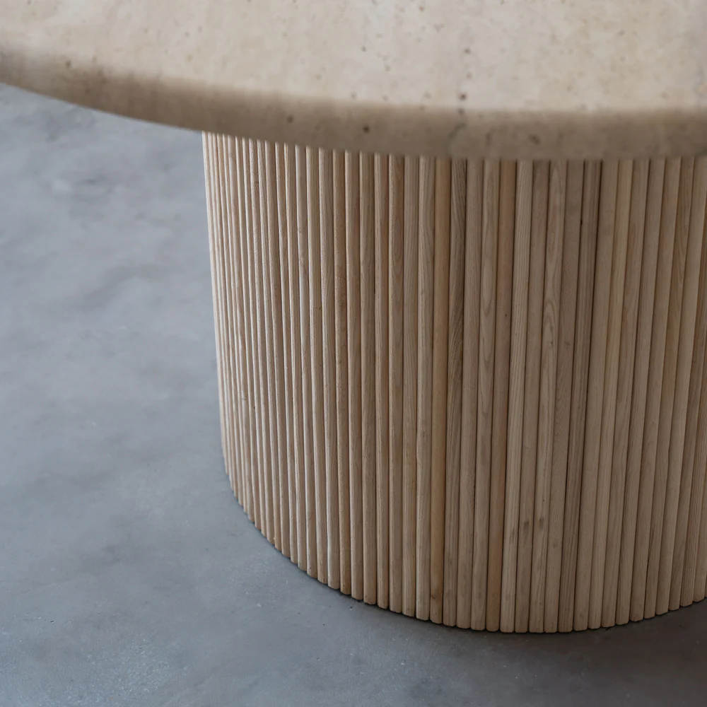 Palm Round Travertine Marble Dining Table Image